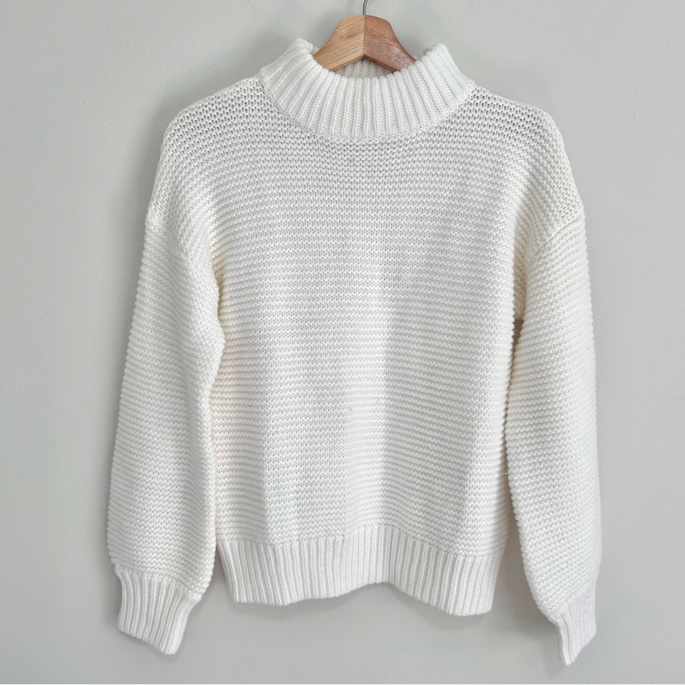 White Mock Neck Knit Sweater